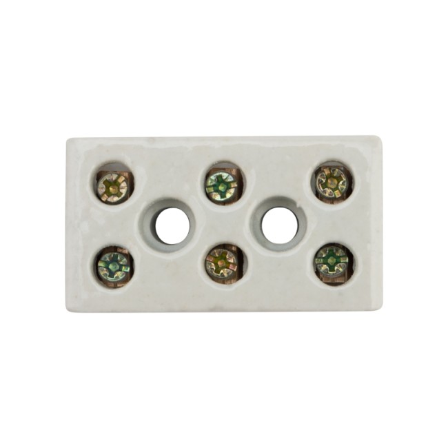 Клемма керамическая винтовая КВ 16 мм² 3 пары контактов с крепежным отверстием REXANT (45 шт./уп.)