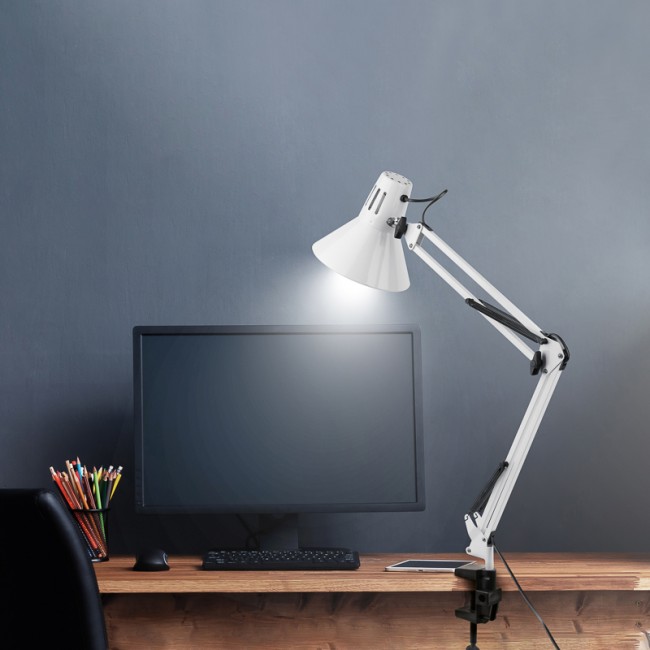 Светильник настольный REXANT Акцент на металлической стойке с винтовым зажимом, с цоколем Е27, 60 Вт, цвет лунный свет Светильник настольный REXANT Акцент на металлической стойке с винтовым зажимом, с цоколем Е27, 60 Вт, цвет лунный свет