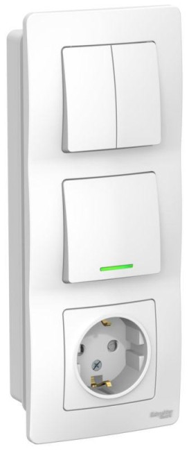 Блок СП Blanca (розетка с заземл. защ. шторки 16А 250В + 1-кл. выкл. с подсветкой + 2-кл. выкл.) бел. SE BLNBS101211 Блок СП Blanca (розетка с заземл. защ. шторки 16А 250В + 1-кл. выкл. с подсветкой + 2-кл. выкл.) бел. SE BLNBS101211