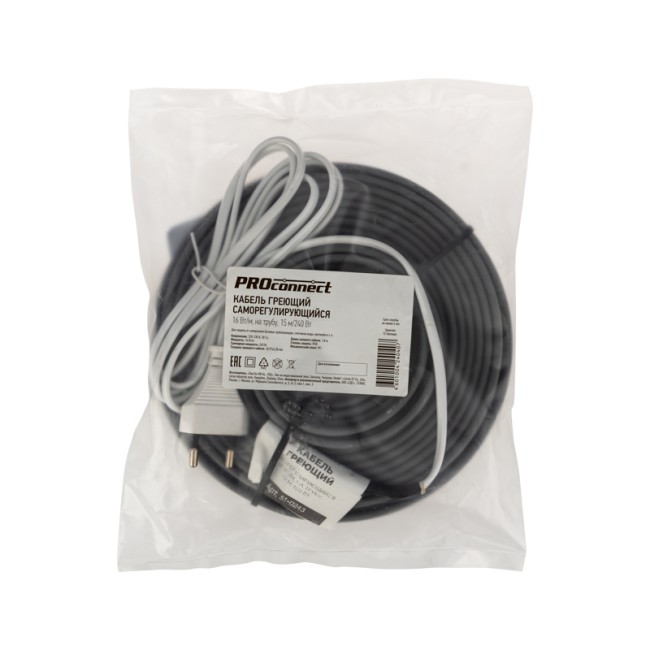 Кабель греющий саморегулирующийся 16Вт/м, на трубу, 15м/240Вт PROconnect Кабель греющий саморегулирующийся 16Вт/м, на трубу, 15м/240Вт PROconnect