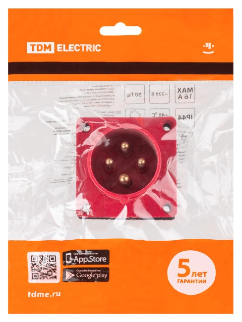 Вилка 614 скрытая 3Р+РЕ 16А 380В IP44 TDM Вилка 614 скрытая 3Р+РЕ 16А 380В IP44 TDM