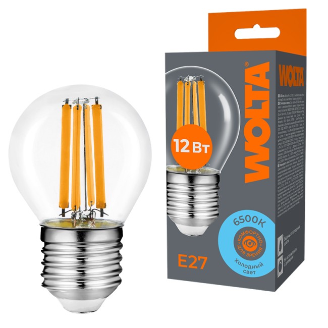 Светодиодная лампа WOLTA FILAMENT WF-G45-12W6KE27 12Вт 6500K Е27