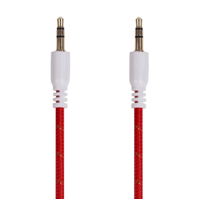 Аудиокабель AUX 3.5 мм в тканевой оплетке 1 м красный REXANT