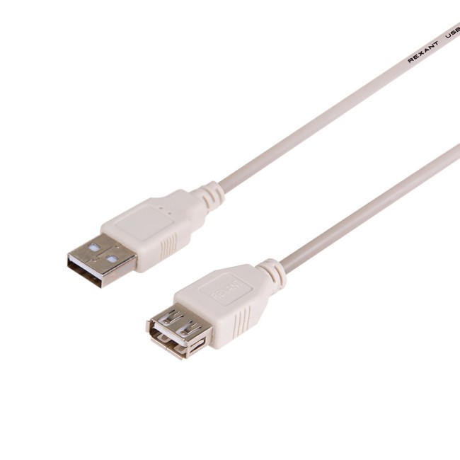 Кабель USB (шт. USB A - гн. USB A) 3 метра, серый REXANT
