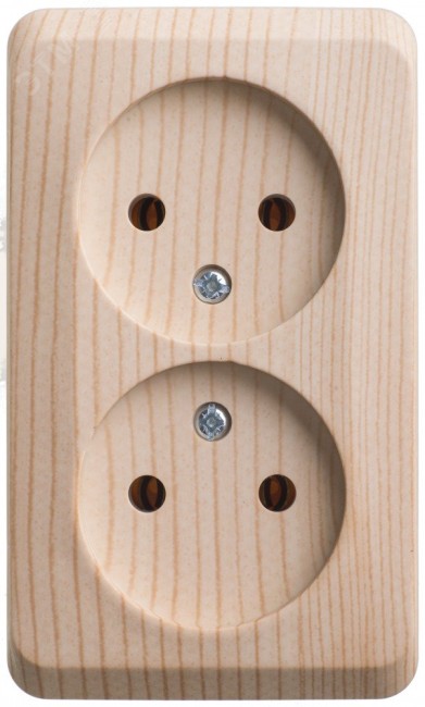 ЭТЮД Розетка двойная наружная без заземления без шторок Сосна ЭТЮД Розетка двойная наружная без заземления без шторок Сосна