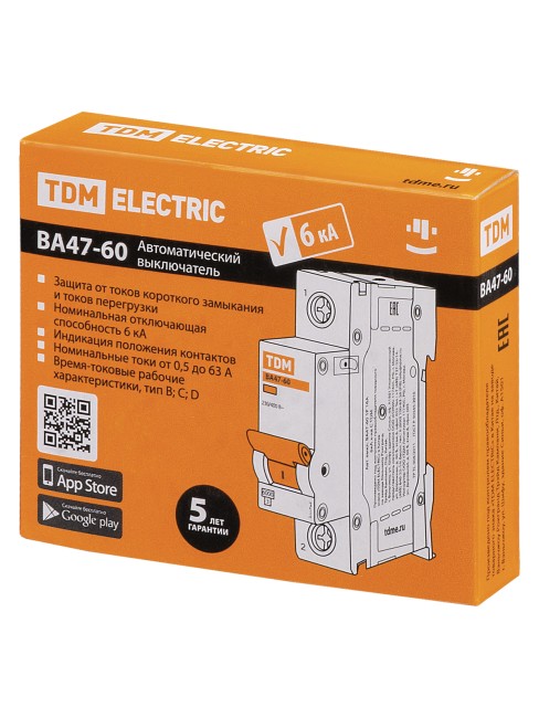 Авт. выкл. ВА47-60 1Р 50А 6кА х-ка В TDM