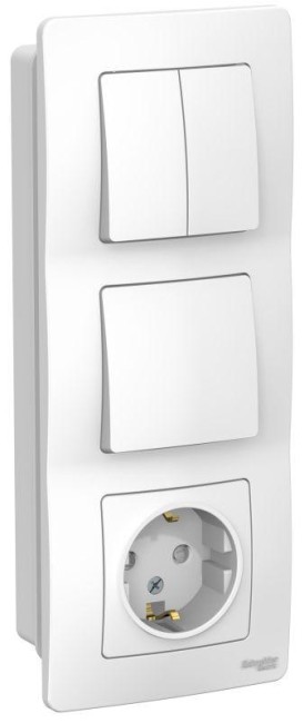 Блок СП Blanca (розетка с заземл. защ. шторки 16А 250В + 1-кл. выкл. + 2-кл. выкл.) бел. SE BLNBS101201