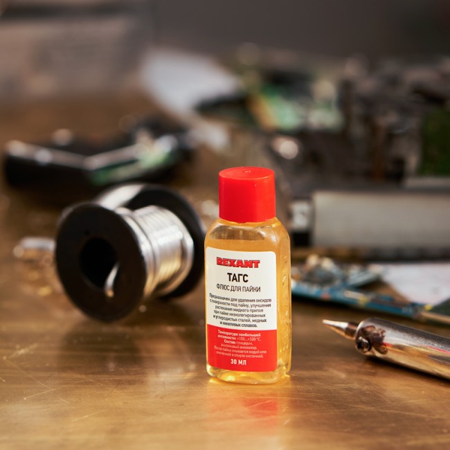 Флюс для пайки, ТАГС, 30мл, флакон REXANT Флюс для пайки, ТАГС, 30мл, флакон REXANT