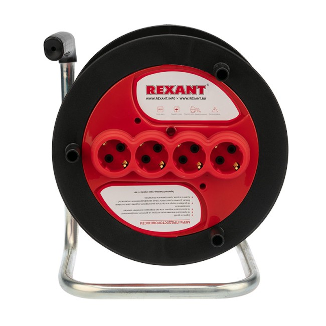 Удлинитель-шнур на катушке REXANT ПВС 3х1.5, 20 м, 4 гнезда, с/з, 16 А, 3300 Вт, IP20, оранжевый (Сделано в России)