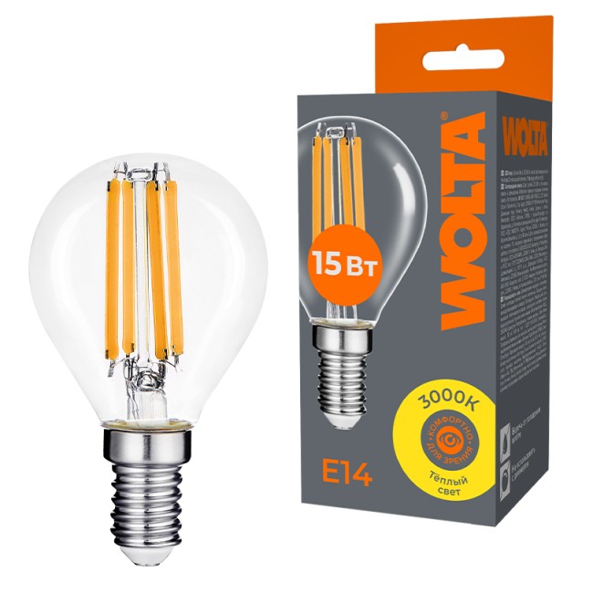 Светодиодная лампа WOLTA FILAMENT WF-G45-15W3KE14 15Вт 3000K Е14