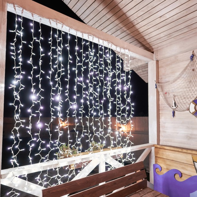 Гирлянда Светодиодный Дождь 2х1,5м, 300 LED БЕЛЫЙ, белый ПВХ, IP65, эффект мерцания, 230В соединяется NEON-NIGHT (нужен шнур питания 303-500-1)