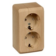 ЭТЮД Розетка двойная наружная с заземлением со шторками Сосна ЭТЮД Розетка двойная наружная с заземлением со шторками Сосна