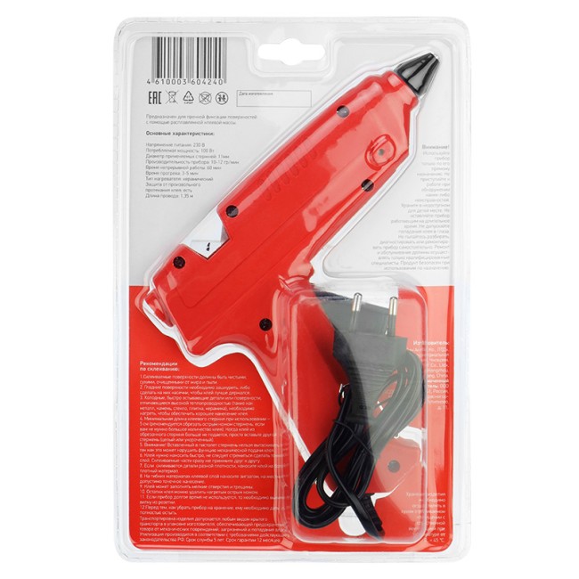 Пистолет клеевой, 100Вт, Ø11мм, без кнопки, блистер REXANT 