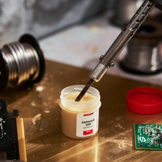 Флюс для пайки, паяльный жир НЕЙТРАЛЬНЫЙ, 20мл, банка REXANT Флюс для пайки, паяльный жир НЕЙТРАЛЬНЫЙ, 20мл, банка REXANT