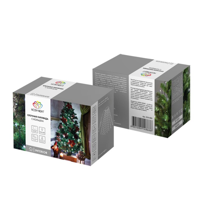 Елочная гирлянда с кольцом, 7 нитей по 1,8 метра, цвет диодов белый, не соединяется Елочная гирлянда с кольцом, 7 нитей по 1,8 метра, цвет диодов белый, не соединяется