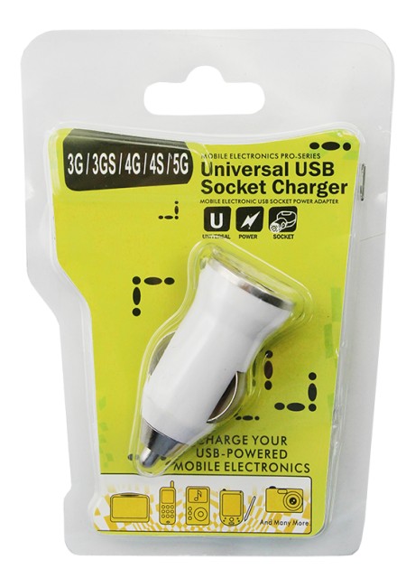 Автозарядка в прикуриватель USB small (АЗУ) (5V, 1 000mA) белая блистер