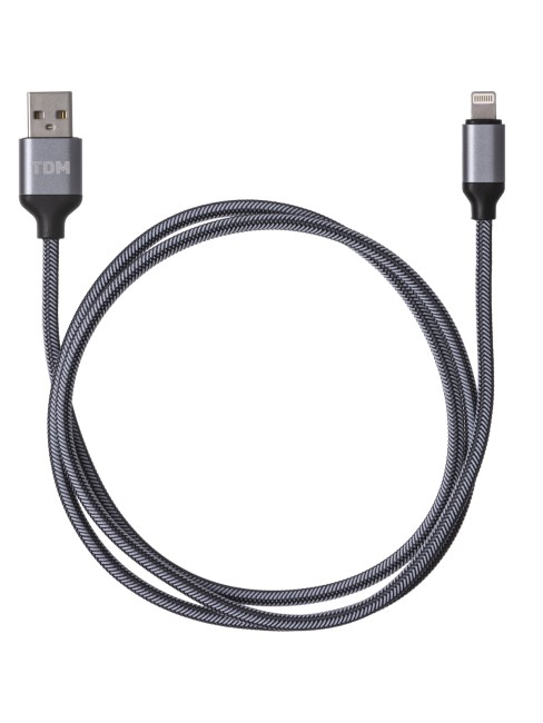 Дата-кабель, ДК 12, USB - Lightning, 1 м, тканевая оплетка, серый, TDM