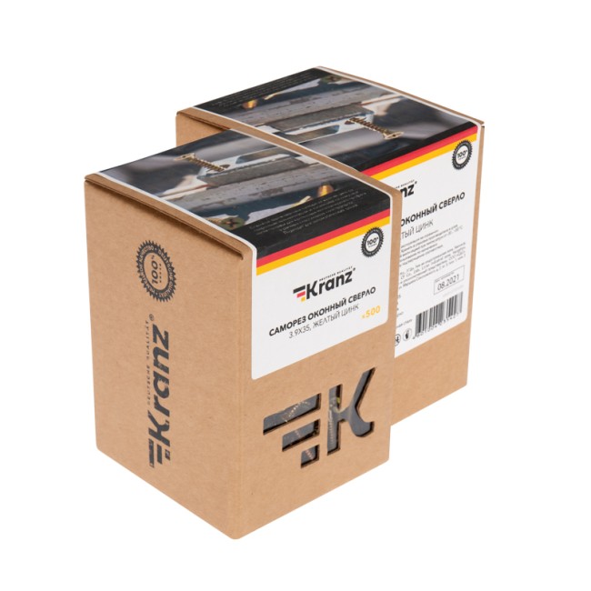 Саморез оконный KRANZ сверло, 3.9х35, желтый цинк, короб (500 шт./уп.)