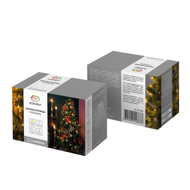 Елочная гирлянда с кольцом, 7 нитей по 1,8 метра, цвет диодов теплый белый, не соединяется Елочная гирлянда с кольцом, 7 нитей по 1,8 метра, цвет диодов теплый белый, не соединяется