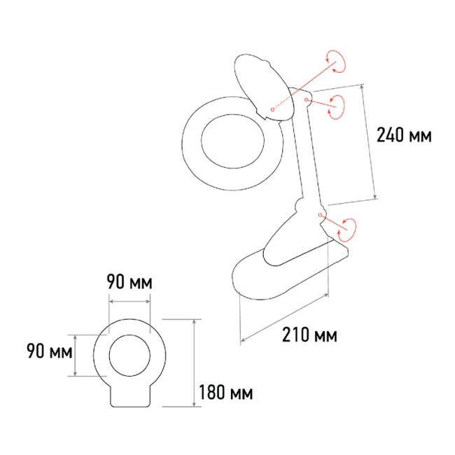 Лупа настольная 3D+12D с подсветкой, ø90мм, белая REXANT Лупа настольная 3D+12D с подсветкой, ø90мм, белая REXANT