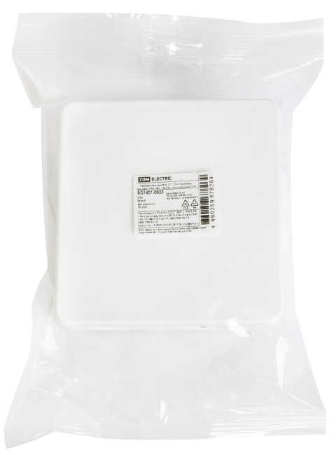 Распаячная коробка ОП 100х100х55мм, крышка, IP54, 8вх., белая, инд. штрихкод TDM Распаячная коробка ОП 100х100х55мм, крышка, IP54, 8вх., белая, инд. штрихкод TDM