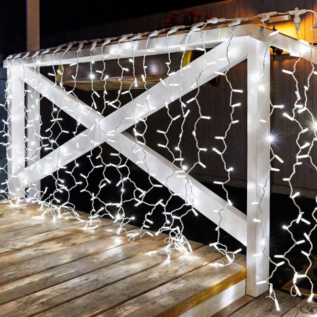 Гирлянда Светодиодный Дождь 2х1,5м, 300 LED БЕЛЫЙ, белый ПВХ, IP65, постоянное свечение, 230В соединяется NEON-NIGHT (нужен шнур питания 303-500-1)