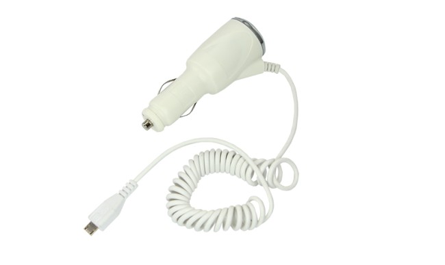 Автозарядка в прикуриватель microUSB (АЗУ) шнур спираль белая блистер
