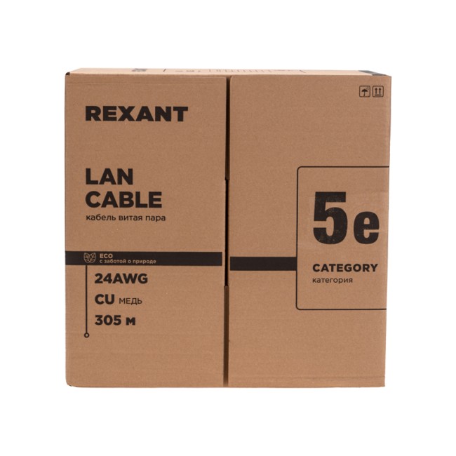Кабель витая пара F/UTP, CAT 5e, PE, 4PR, 24AWG, OUTDOOR, SOLID, черный, 305м, РФ REXANT Кабель витая пара F/UTP, CAT 5e, PE, 4PR, 24AWG, OUTDOOR, SOLID, черный, 305м, РФ REXANT