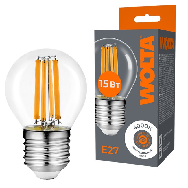 Светодиодная лампа WOLTA FILAMENT WF-G45-15W4KE27 15Вт 4000K Е27