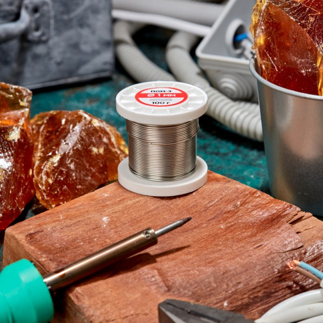 Припой ПОМ-3, 100г, Ø1мм, (олово 97%, медь 3%), бессвинцовый, ГОСТ 21931-76, катушка REXANT Припой ПОМ-3, 100г, Ø1мм, (олово 97%, медь 3%), бессвинцовый, ГОСТ 21931-76, катушка REXANT