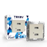 Розетка 2-м USB СП Pixel тип A+A 5В 1х2.1А 2х1.05А механизм беж. TOKOV ELECTRIC TKE-PX-2USB-C02 Розетка 2-м USB СП Pixel тип A+A 5В 1х2.1А 2х1.05А механизм беж. TOKOV ELECTRIC TKE-PX-2USB-C02