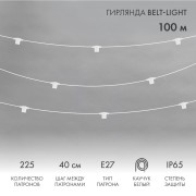 Гирлянда Belt-Light 2 жилы, 100м, шаг 40см, 225 патронов Е27, IP65, под винт, белый круглый провод  NEON-NIGHT