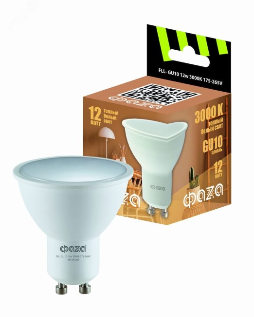Лампа светодиодная LED 12Вт 3000K GU5.3 230/50 ФАZА