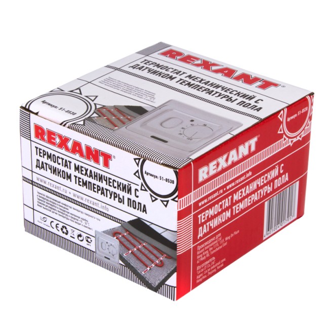 Терморегулятор механический с датчиком температуры пола и воздуха (3680 Вт) REXANT Терморегулятор механический с датчиком температуры пола и воздуха (3680 Вт) REXANT