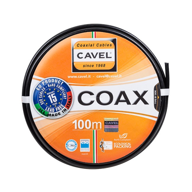 Кабель коаксиальный SAT-703N, Cu/Al/CuSn, 75%, 75Ом, 100м, INDOOR, черный CAVEL 