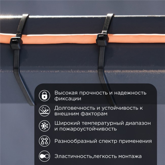 Стяжка кабельная нейлоновая 300x3,6мм, черная (100 шт/уп) REXANT Стяжка кабельная нейлоновая 300x3,6мм, черная (100 шт/уп) REXANT