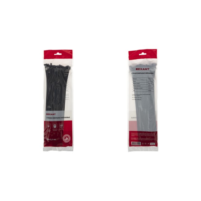 Стяжка кабельная нейлоновая 300x3,6мм, черная (100 шт/уп) REXANT Стяжка кабельная нейлоновая 300x3,6мм, черная (100 шт/уп) REXANT