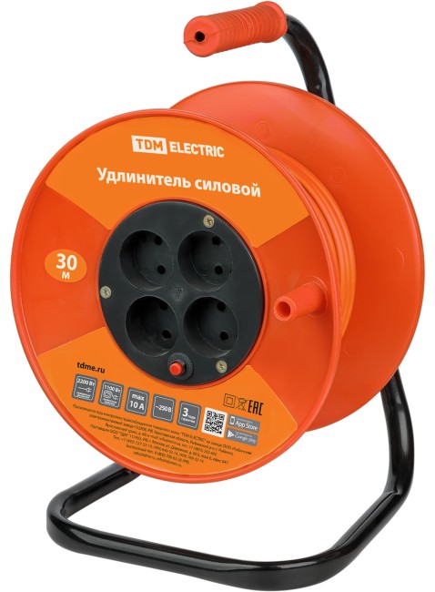 Удлинитель силовой УК10-004 TDM (4 места/30м ПВС 2х1,0)