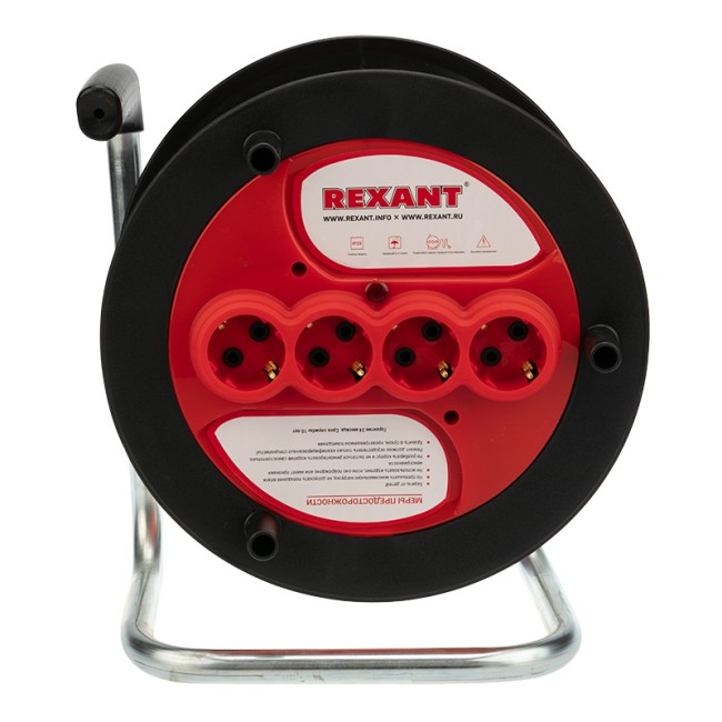 Удлинитель-шнур на катушке REXANT ПВС 3х1.5, 30 м, 4 гнезда, с/з, 16 А, 3300 Вт, IP20, оранжевый (Сделано в России)