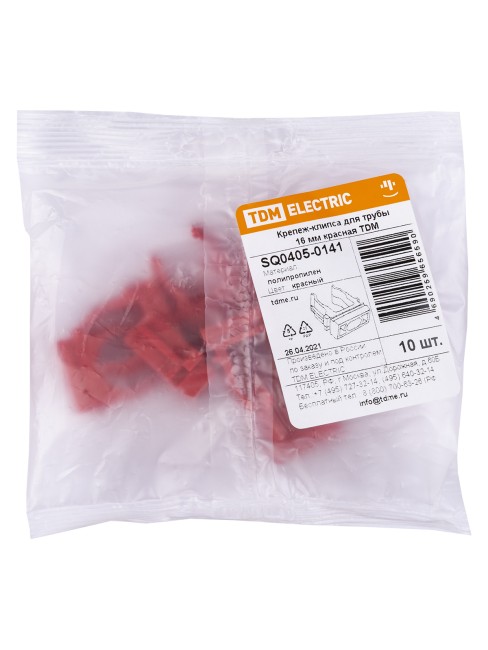 Крепеж-клипса для трубы ПНД 16 мм (10 шт.) красная TDM Крепеж-клипса для трубы ПНД 16 мм (10 шт.) красная TDM