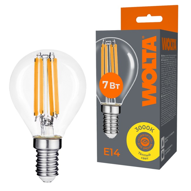Светодиодная лампа WOLTA FILAMENT WF-G45-7W3KE14 7Вт 3000K Е14