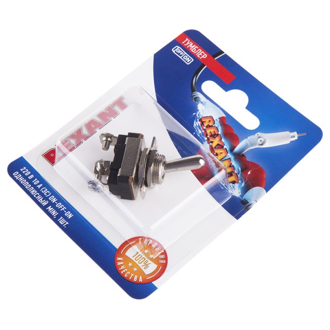 Тумблер 220V 10А (3c) ON-OFF-ON однополюсный Mini (ASW-23) REXANT (в упак. 1шт.) Тумблер 220V 10А (3c) ON-OFF-ON однополюсный Mini (ASW-23) REXANT (в упак. 1шт.)