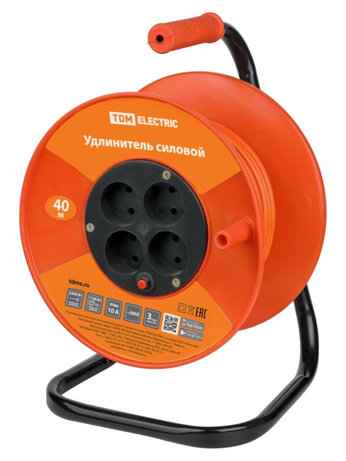 Удлинитель силовой УК10-004 TDM (4 места/40м ПВС 2х1,0)