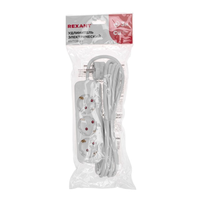 Удлинитель STANDARD 3 гнезда, 3м, 3х1,0мм², с/з, белый REXANT Удлинитель STANDARD 3 гнезда, 3м, 3х1,0мм², с/з, белый REXANT