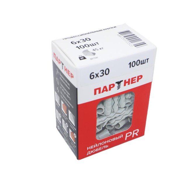Дюбель распорный нейлон PR 6х30 контейнер (уп.800шт) Партнер 43694