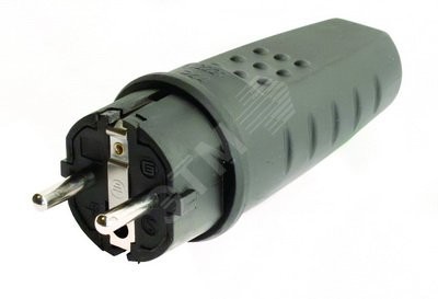 Вилка кабельная каучуковая (ввод кабеля с торца) черная IP20 16А 2P+E 250В
