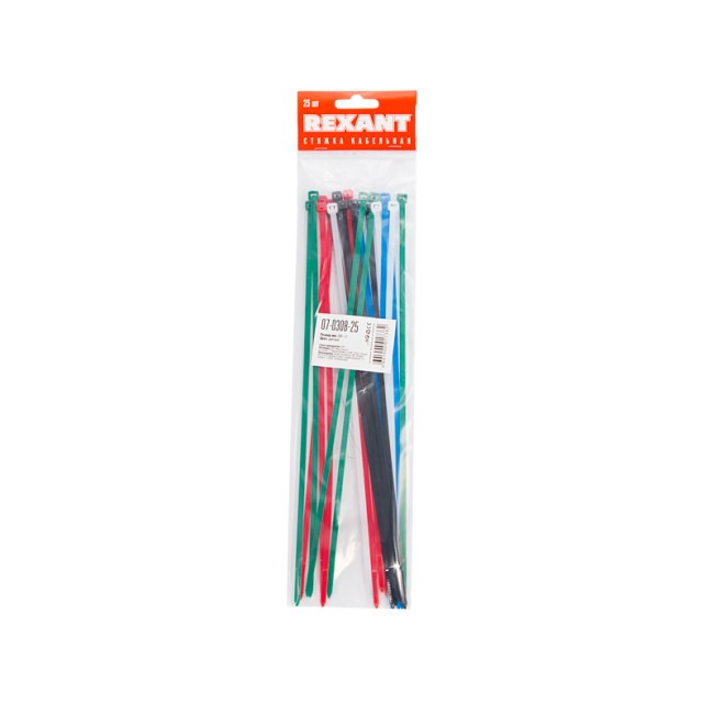 Стяжка кабельная нейлоновая 300x4,8мм, набор 5 цветов (25 шт/уп) REXANT Стяжка кабельная нейлоновая 300x4,8мм, набор 5 цветов (25 шт/уп) REXANT