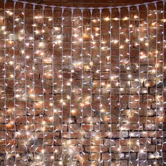 Гирлянда Светодиодный Дождь 2х3м, 600 LED БЕЛЫЙ, белый ПВХ, IP65, эффект мерцания, 230В соединяется NEON-NIGHT (нужен шнур питания 303-500-1)