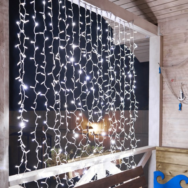 Гирлянда Светодиодный Дождь 2х3м, 600 LED БЕЛЫЙ, белый ПВХ, IP65, эффект мерцания, 230В соединяется NEON-NIGHT (нужен шнур питания 303-500-1)