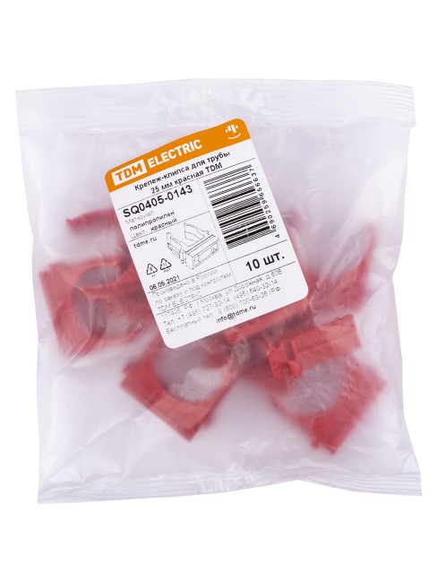 Крепеж-клипса для трубы ПНД 25 мм (10 шт.) красная TDM Крепеж-клипса для трубы ПНД 25 мм (10 шт.) красная TDM